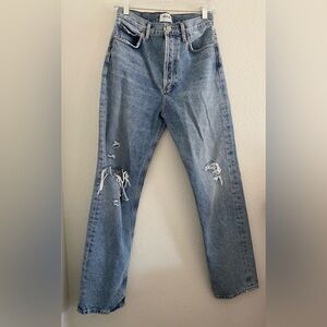 Agolde Jeans 26 High Rise Wide Leg Distressed Light Wash